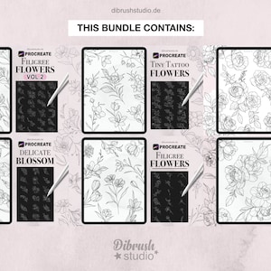 Procreate - Flower Bundle VOL. 1, Tiny Tattoo Flower Filigree Stamps ...