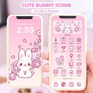 Cute Bunny App Icons iOS & Android / Pink Sakura Phone Theme / Phone App Icon Pack / Kawaii Aesthetic App Icons / Cherry Blossom App Icons