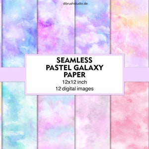 Pastel Galaxy Digital Paper - Seamless Textures, Celestial Rainbow Night Sky Textures, Universe Scrapbook Paper, Printable Paper
