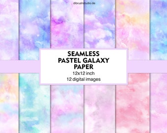 Pastel Galaxy Digital Paper - Seamless Textures, Celestial Rainbow Night Sky Textures, Universe Scrapbook Paper, Printable Paper