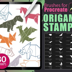 30 Procreate Brushes - Origami Animals Brushes Polygon Geometric Wilderness Tattoo Stencil Stamp
