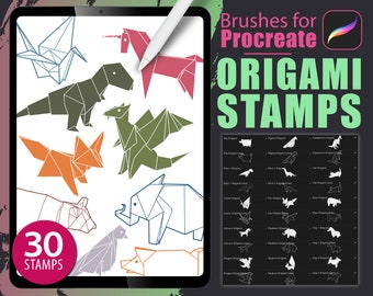 30 Procreate Brushes - Origami Animals Brushes Polygon Geometric Wilderness Tattoo Stencil Stamp