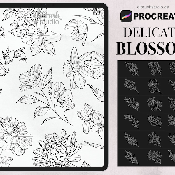 Procreate - Delicate Blossom, Filigree Flowers Tattoo Fineline Stamps -  Commercial Use, Procreate Brushes