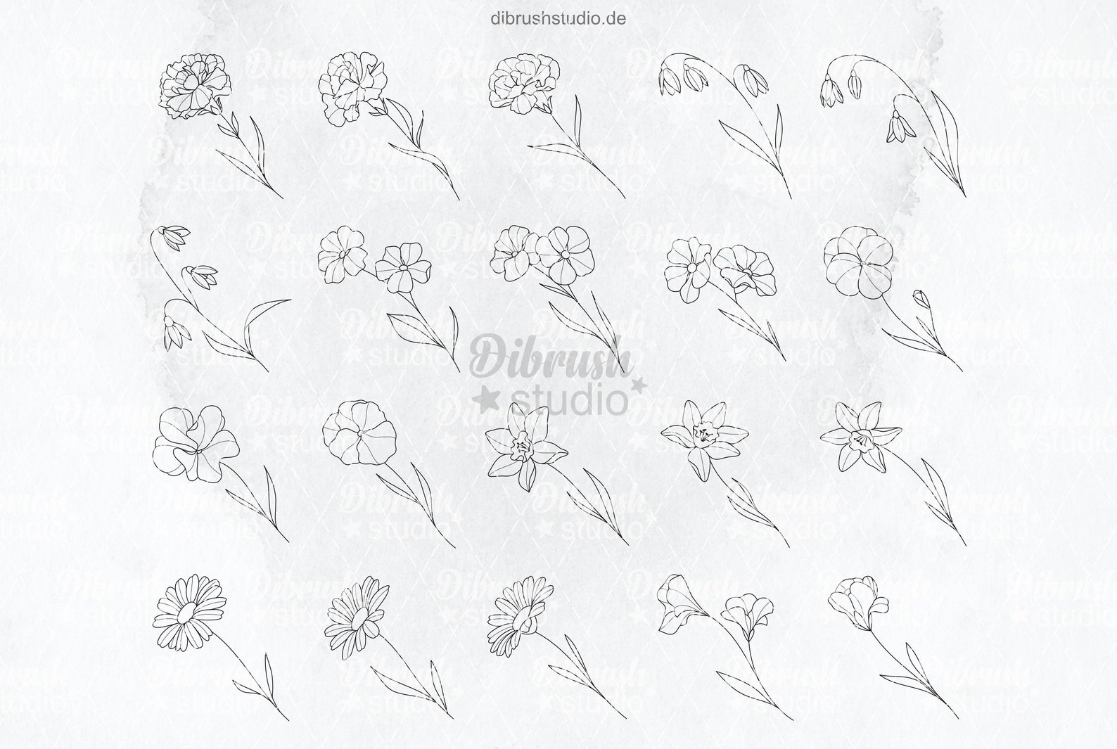 Procreate ∙ Birth Flowers Tattoo Fineline Stamps ∙ Commercial Use ∙ ...