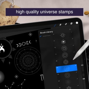 Procreate Geometric Universe Stamps Brushes, Tattoo, Moon, Astronomy, Galaxy, Constellations, Zodiac COMMERCIAL USE image 2