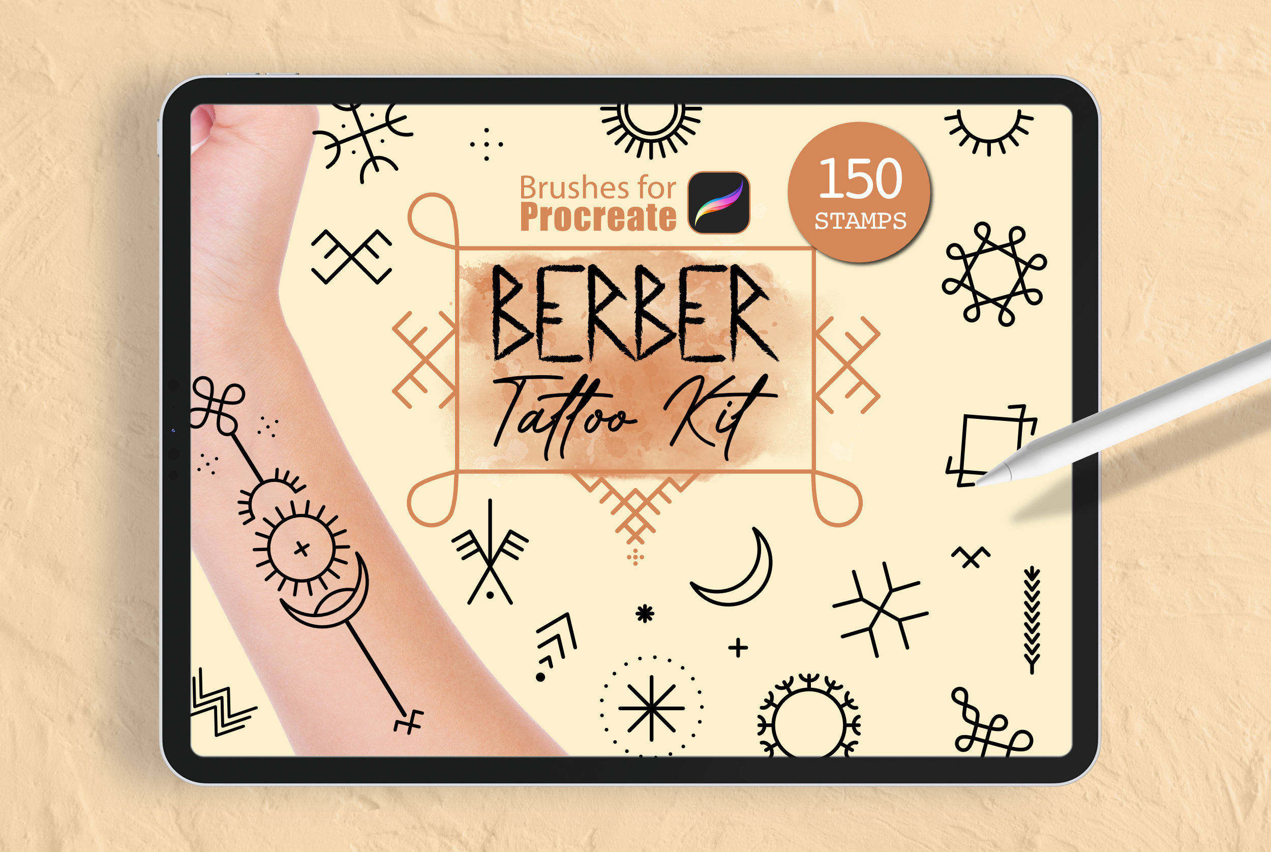 Procreate - 150 Berber Tattoo Stamps - Brushes, Africa, Maroccan, Blackwork, Handpoke, Tribal, Aztec, Ornamental, Commercial Use