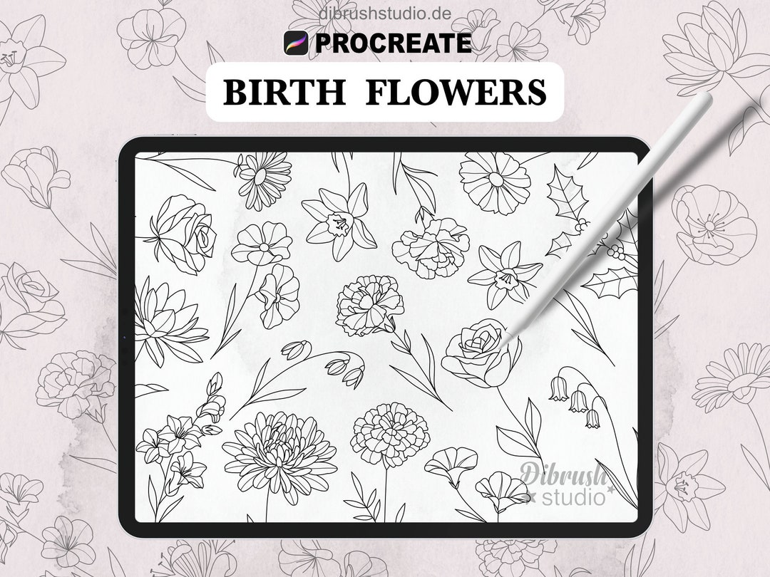 Procreate ∙ Birth Flowers Tattoo Fineline Stamps ∙ Commercial Use ∙ ...