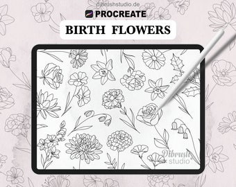 Procreate ∙ Birth Flowers Tattoo Fineline Stamps ∙ Commercial Use ∙ Procreate Brushes