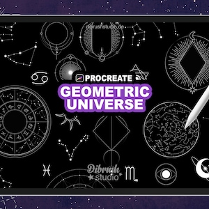 Procreate Geometric Universe Stamps Brushes, Tattoo, Moon, Astronomy, Galaxy, Constellations, Zodiac COMMERCIAL USE image 1