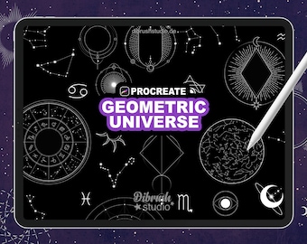 Procreate ∙ Geometric Universe Stamps ∙ Brushes, Tattoo, Moon, Astronomy, Galaxy, Constellations, Zodiac ∙ COMMERCIAL USE