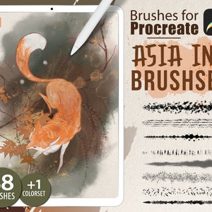 38 Procreate Brushes - Asia Ink  | Digital Paint Illustration Texture Brushset Watercolor Gouache Texture Pattern