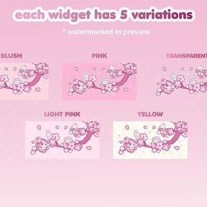 May include: Five variations of a pink cherry blossom branch with white bunnies and pink flowers. The colors are blush, pink, light pink, yellow, and transparent.