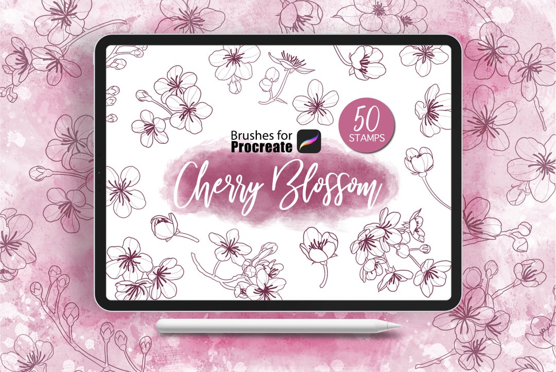 50 Procreate Brushes - Cherry Blossom Tattoo Set - Stamp Template ...