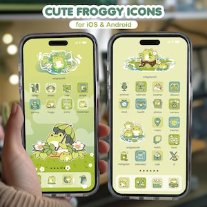Cute Frog App Icons iOS & Android / Kawaii Green Frog Phone Theme / Android Theme / Phone App Icon Pack / Kawaii Aesthetic App Phone Theme