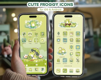 Cute Frog App Icons iOS & Android / Kawaii Green Frog Phone Theme / Android Theme / Phone App Icon Pack / Kawaii Aesthetic App Phone Theme