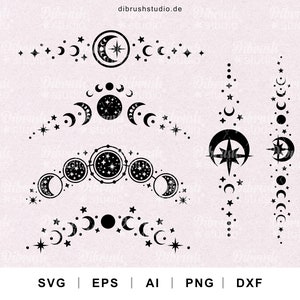 Phases de la lune SVG, Croissant de Lune SVG, Diviseur de lune SVG, Diviseur céleste SVG, SVG mystique, Witchy SVG, Cricut