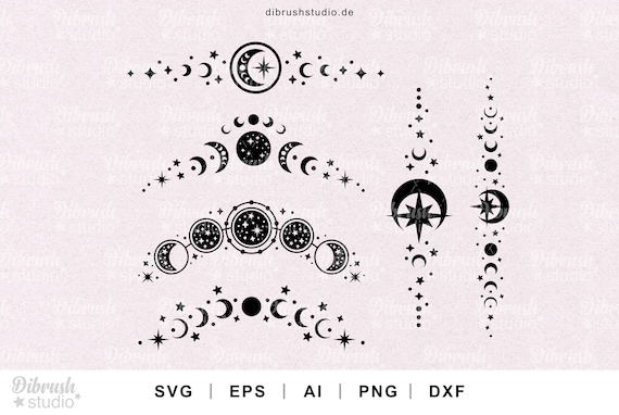 Moon Phases Svg, Crescent Moon Svg, Moon Divider Svg, Celestial Divider Svg, Mystical Svg, Witchy Svg, Cricut