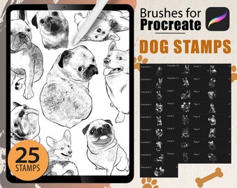 25 Procreate Brushes - Dog Stamps French Bulldog Corgi Pug Illustration Pet Download