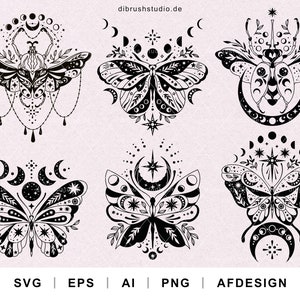 Mystischer Boho Schmetterling Svg, Magischer Käfer Sag, Luna Mond Schmetterling svg, Cricut, Digital Png