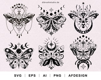 Celestial Boho Butterfly Svg, Magical Beetle Svg, Luna Moth Mystical Butterfly Clipart, Cricut