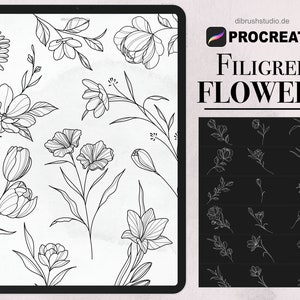 Procreate - Filigree Flowers Tattoo Fineline Stamps -  Commercial Use, Procreate Brushes