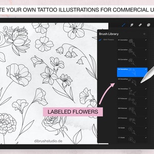 Procreate ∙ Birth Flowers Tattoo Fineline Stamps ∙ Commercial Use ∙ ...