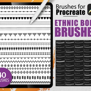 40 Procreate Brushes - Ethnic Boho Lines Hand Drawn Geometric Tattoo Stamp Borders Doodle Pattern Brush Decorative Lines