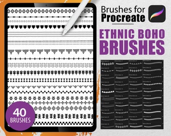 40 Procreate Brushes - Ethnic Boho Lines Hand Drawn Geometric Tattoo Stamp Borders Doodle Pattern Brush Decorative Lines