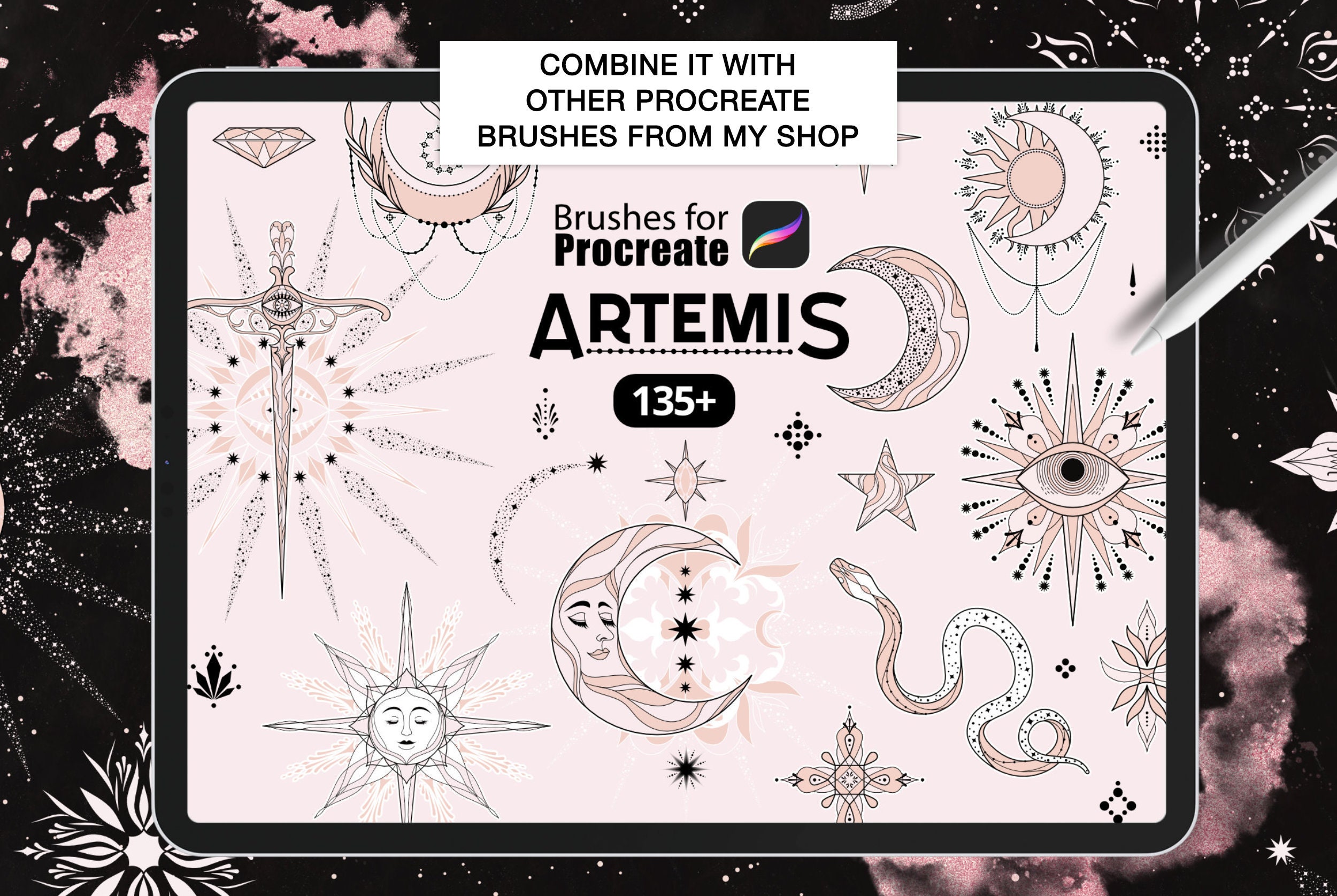 Procreate - 100 Peony Tattoo Stamps - Commercial Use, Procreate Brushes ...