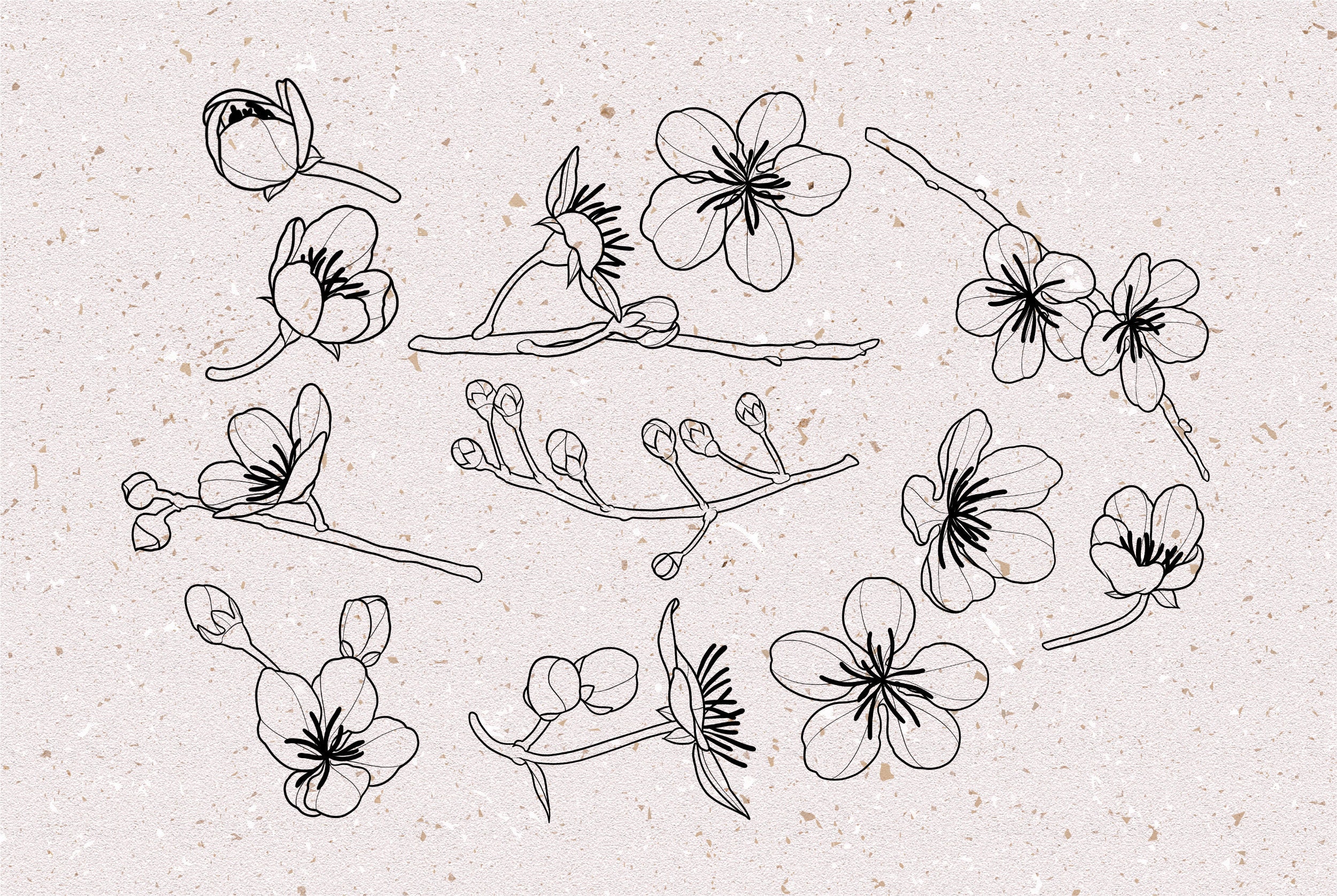 50 Procreate Brushes - Cherry Blossom Tattoo Set - Stamp Template ...