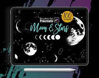 Procreate  - 100 Moon and Stars Stamps - Tattoo, Brush, Galaxy, Moon Phase, Astronomy, Constellations, Zodiac, Stardust, COMMERCIAL USE
