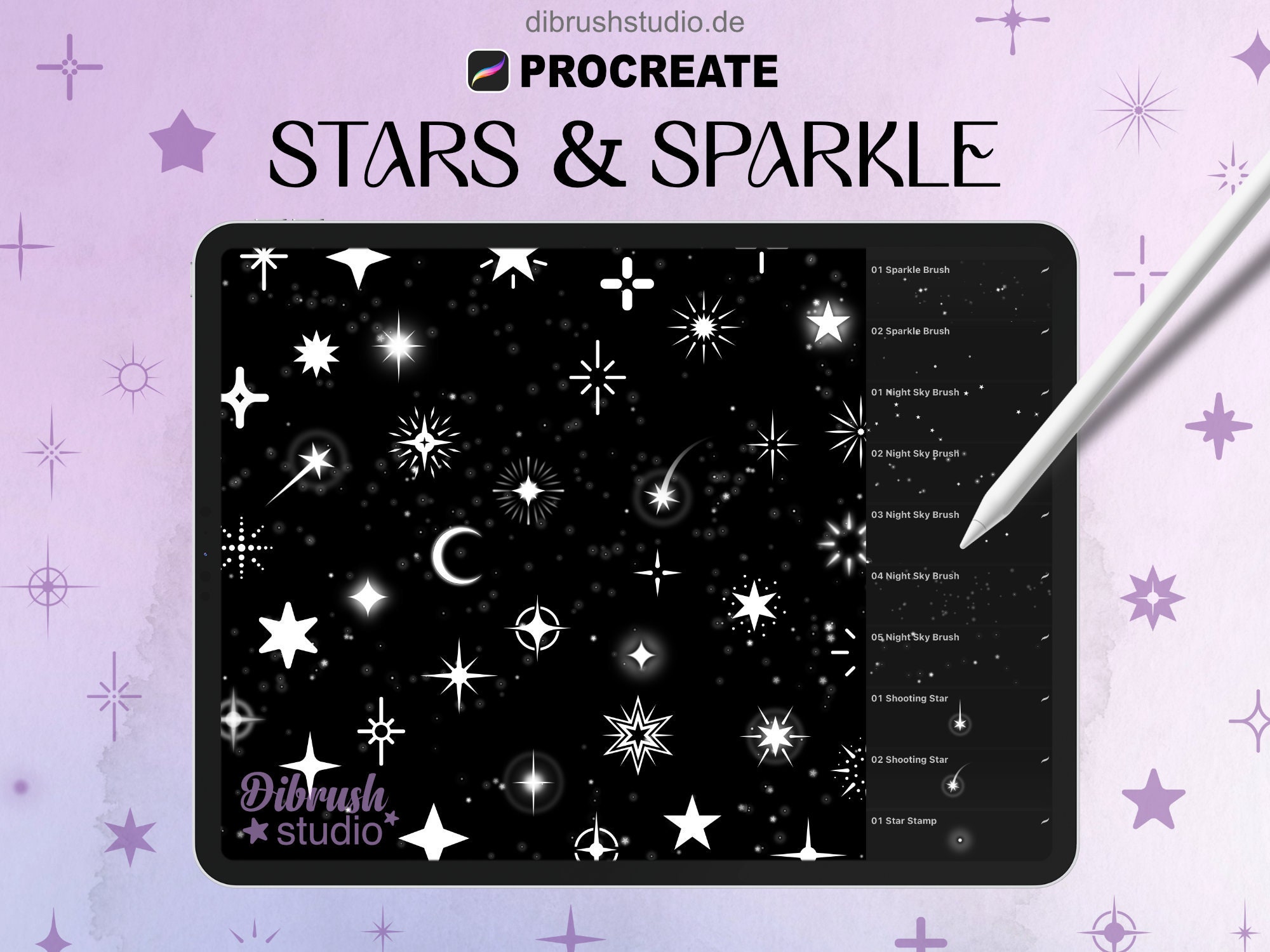 Procreate Star, Sparkle, Moon & Galaxy Brushes Set – Night Sky Stamps for iPad