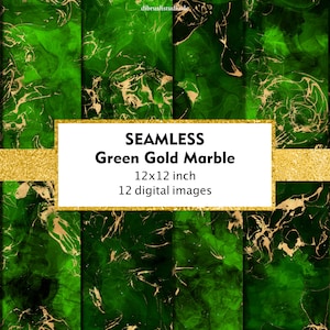 Alcohol Ink Green Gold Marble Digital Paper - Seamless Textures, Glitter, Printable Patterns, Scrapbook Paper, Gold Foiled, Commercial Use