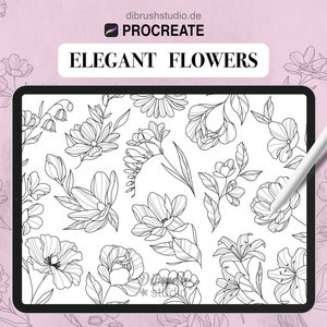 Procreate - Bloemen Elegante Tattoo Filigraan Fineline Stempels - Commercieel gebruik, Procreate penselen