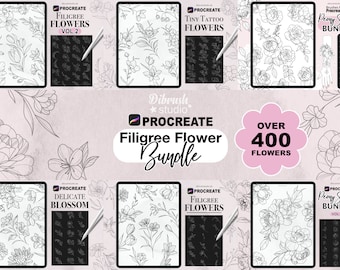 Procreate - Flower Bundle VOL. 1, Tiny Tattoo Flower Filigree Stamps, Fine line Tattoo Brushes, Commercial Use, Procreate Brushes