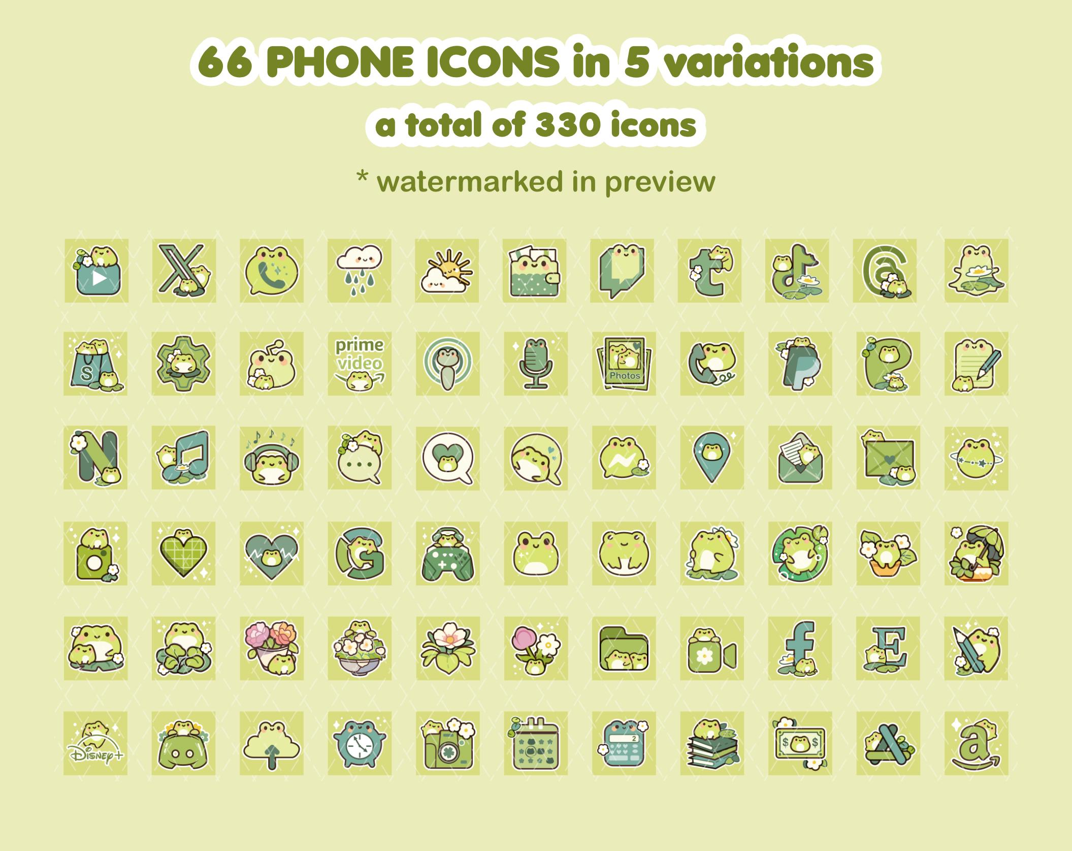 Cute Frog App Icons Ios & Android / Kawaii Green Frog Phone Theme ...