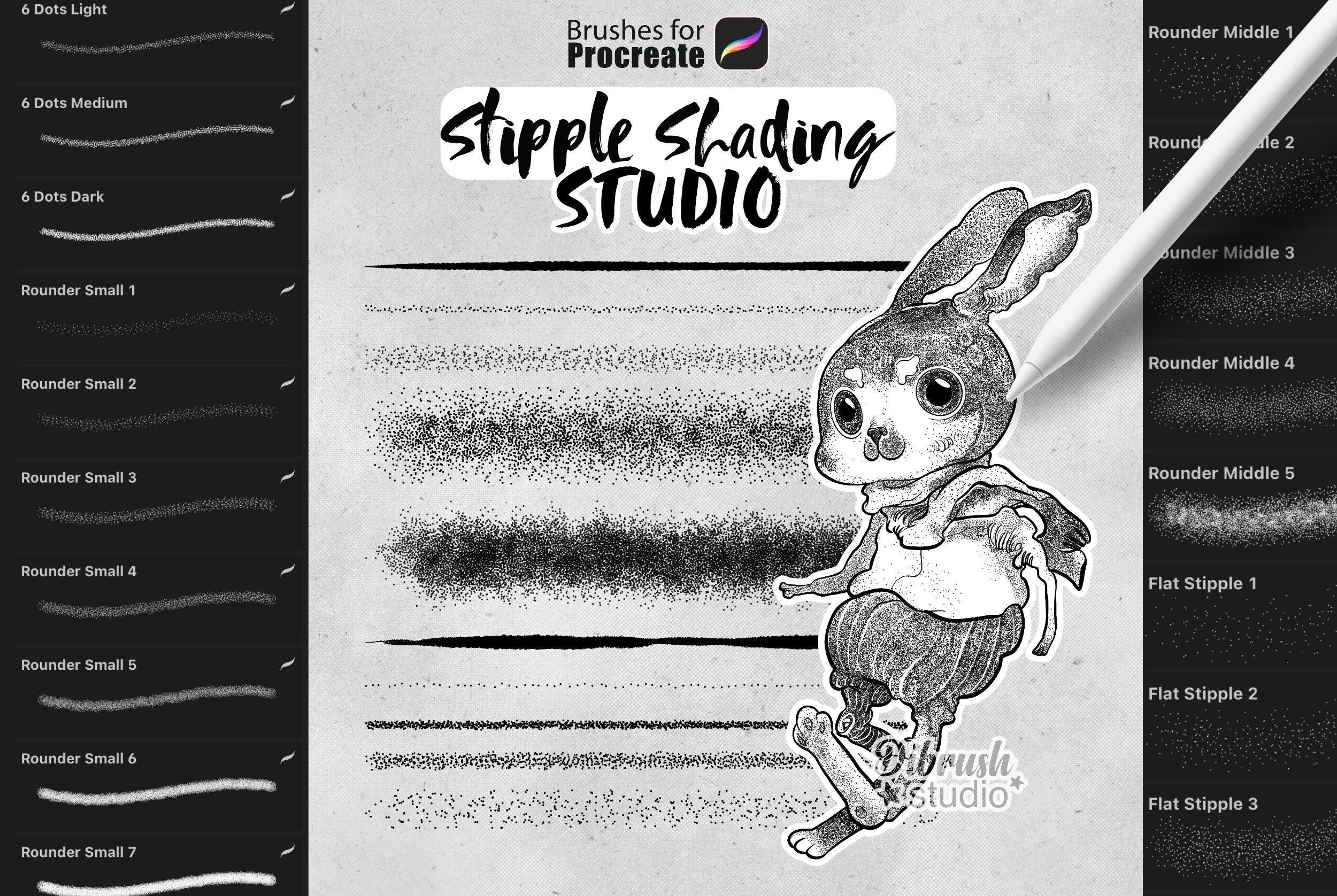 Pinceles Procreate Stipple Shading Studio – 41 Dot Shaders para tatuaje, retro, grano y textura