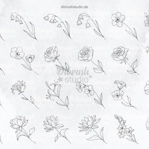 Procreate ∙ Birth Flowers Tattoo Fineline Stamps ∙ Commercial Use ∙ ...