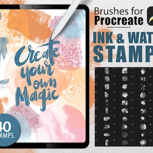 40 Procreate Ink and Water Stamps - brush set, watercolor, ink stains, watercolor brush, download, digital