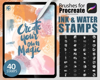 40 Procreate Ink and Water Stamps - brush set, watercolor, ink stains, watercolor brush, download, digital