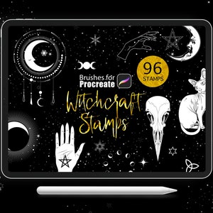 Procreate - 96 Selos de Bruxaria - Tatuagem, Pincel, Oculto, Universo, Lua, Wicca, Galáxia, Magia, Zodíaco, USO COMERCIAL