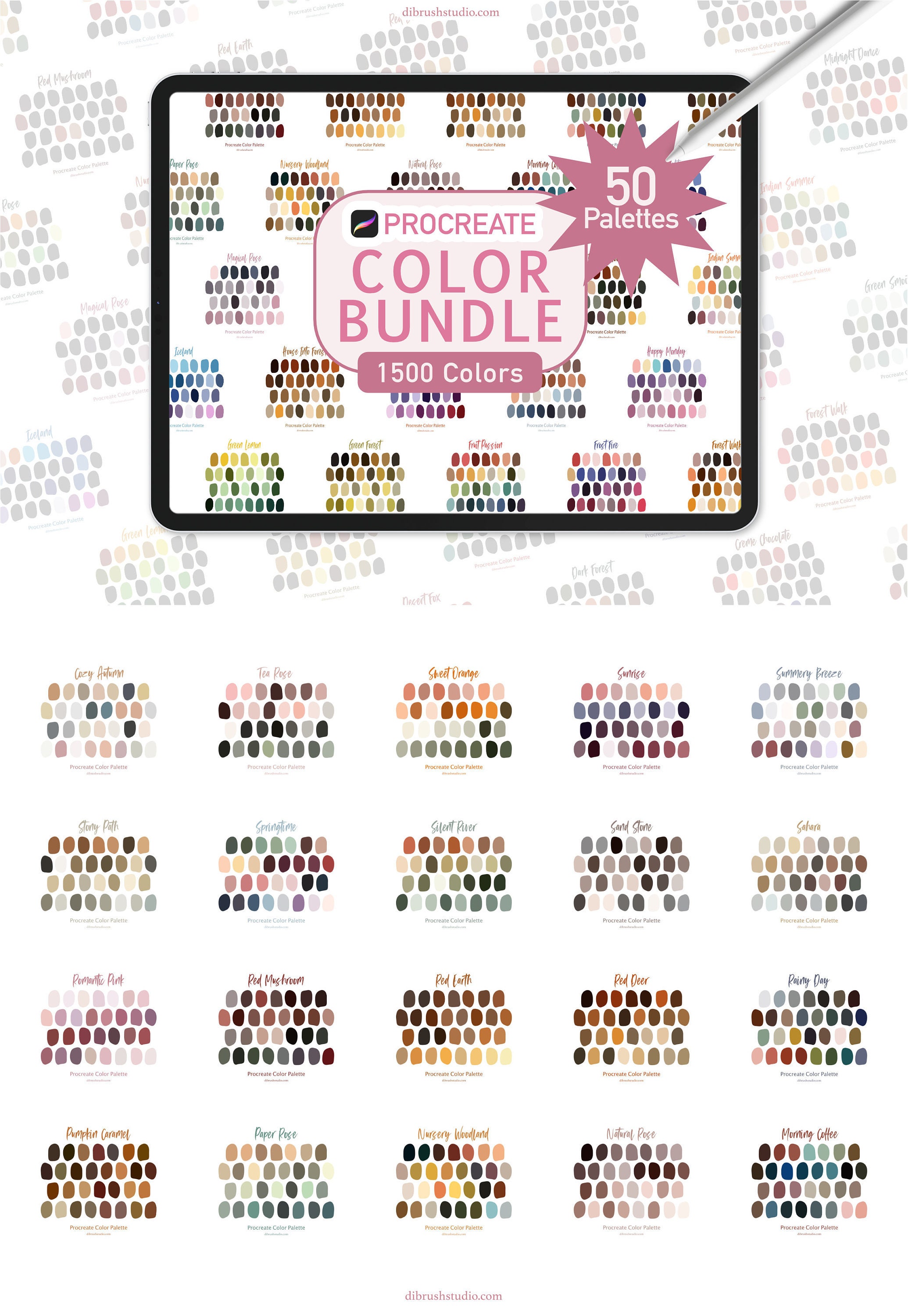 PROCREATE Color Bundle 50 Colorsets With 1500 Colors - Etsy