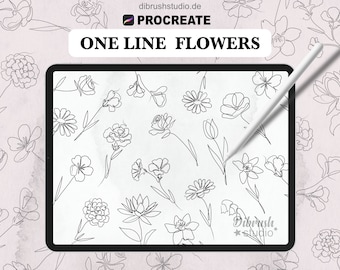 Procreate ∙ One Line Flowers Tattoo Fineline Stamps ∙ Birth Flowers ∙ Floral Brushes ∙ Commercial Use ∙ Procreate Brushes ∙ PE_05