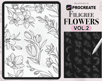 Procreate - Filigree Flowers Tattoo Fineline Stamps -  Commercial Use, Procreate Brushes