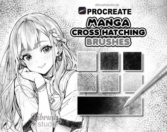 Procreate • Manga Cross Hatching Brushes • Halftone Shading Screentone • Comic Brushes