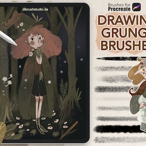 Procreate ∙ Grunge tekenpenselen ∙ Digitale tekening Schilderij Illustratie Penseelset Aquarel Gouache Structuurpatroon