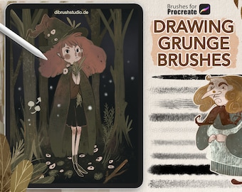 Procreate ∙ Drawing Grunge Brushes ∙ Digital Paint Illustration Brushset Watercolor Gouache Texture Pattern