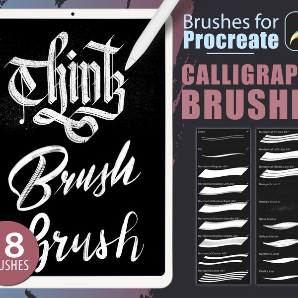 18 Procreate Lettering and Calligraphy Brushes - Handwriting Writing Brush Set Handlettering