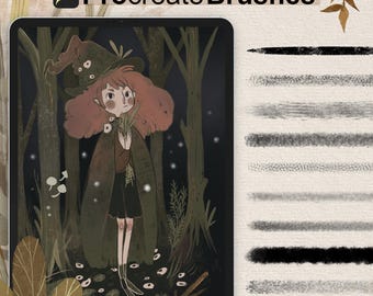 Pennelli per texture Procreate | Matita asciutta | Shader e liner granulosi | Kit per illustrazioni di libri per bambini | Set di schizzi per libri di fiabe