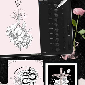 Procreate - 100 Peony Tattoo Stamps - Commercial Use, Procreate Brushes ...